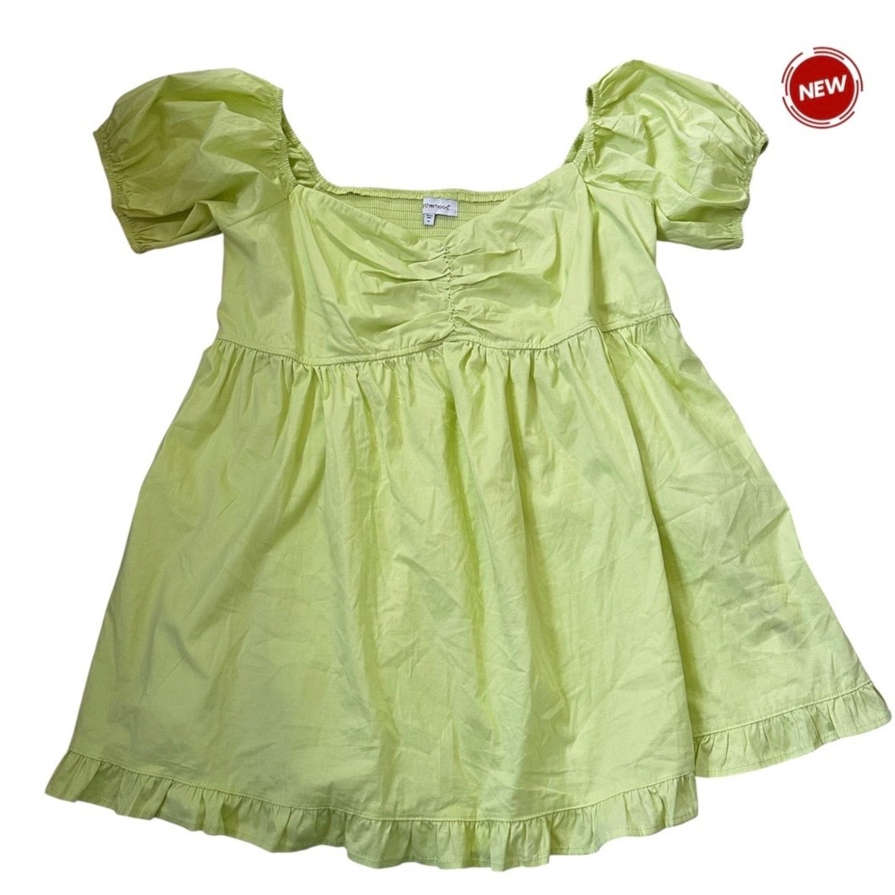 Motherhood Maternity XL Soft Lime Puff Sleeve Square Neck Smocked Top | 0130